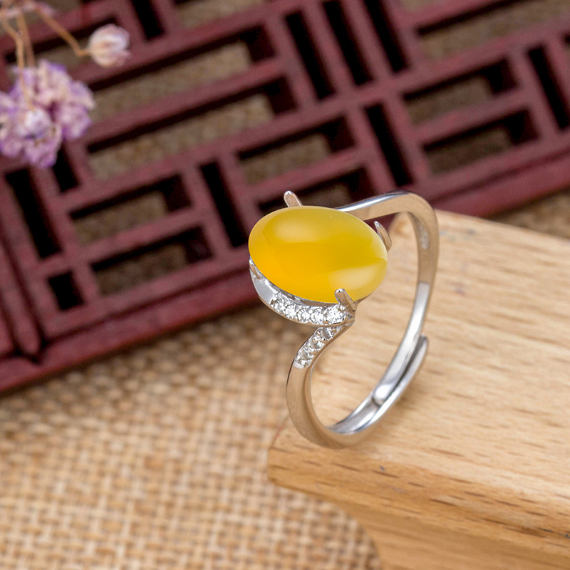 S925 pure silver female section Ring Void of emerald Emerald Honey Wax Living Mouth Ring 7 * 10 silver accessories Accessories Female