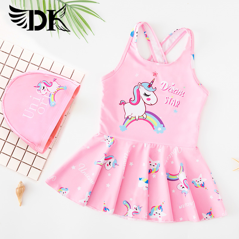 DK Children's Swimsuit Girl's Big Boy Little Girl Princess dress 2021 Summer New Sunscreen Swimsuit