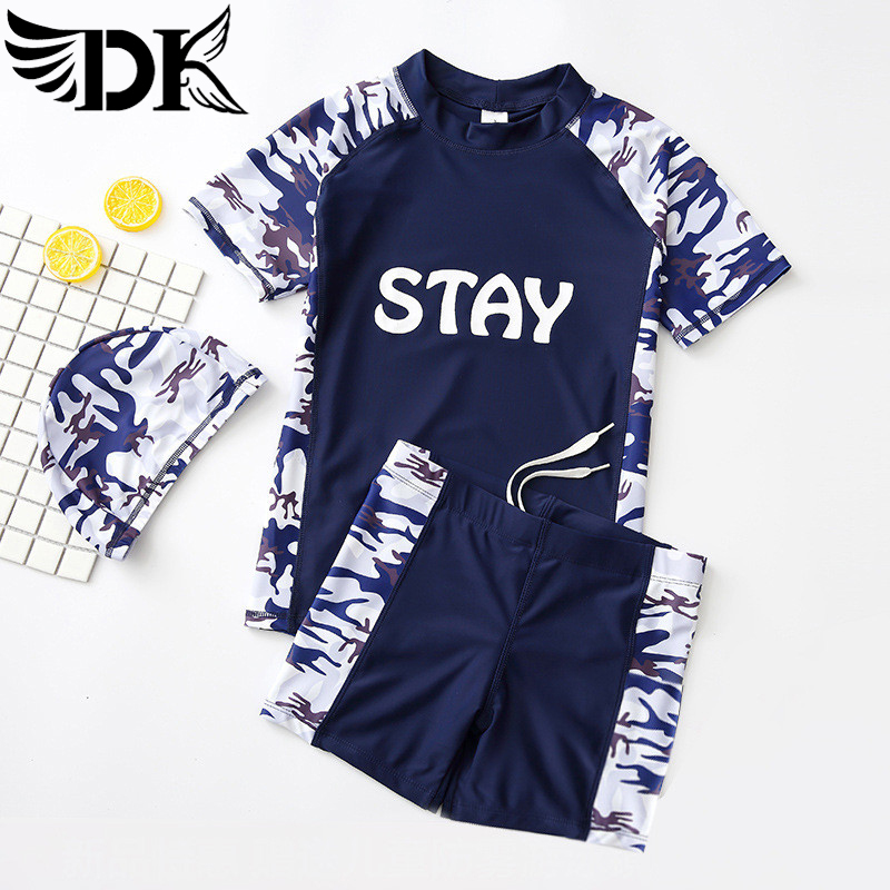 DK children's swimsuit boy's new two-piece small, medium and large children's quick-drying short-sleeved sunscreen hot spring boy swimsuit suit