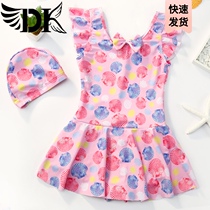 DK childrens swimsuit girls middle and large childrens baby one-piece princess skirt cute sunscreen quick-drying little girl swimming suit