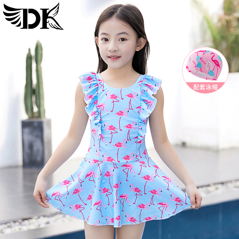 DK kids swimsuit girls one-piece sunscreen middle school junior student princess skirt cute girl fashion swimsuit girl