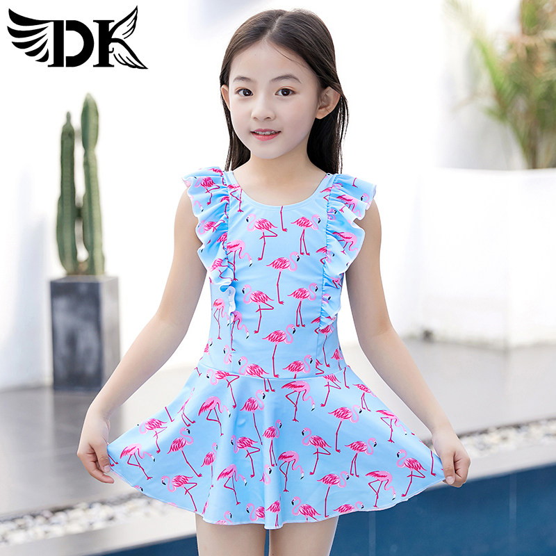 DK Children's swimsuit Girls one-piece girls Medium and large children's swimwear Student baby toddler princess skirt fashion swimsuit