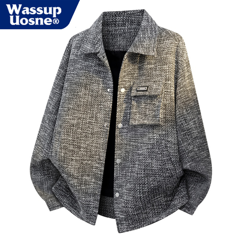 Wassup Uosne Small Fragrant Style Lapel Jacket for Men, New Spring and Autumn Style, Loose Casual Textured Large Size Jacket, Trendy Wassup Uosne Small Fragrant Style Lapel Jacket for Men, New Spring and Autumn Style, Loose Casual Textured Large Size Jacket, Trendy