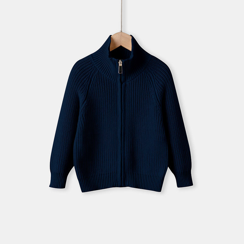 2025 New European and American Style Children's Thick-Knit Pure Cotton Zipper Sweater Jacket for Boys and Girls Baby Knit Cardigan Outerwear