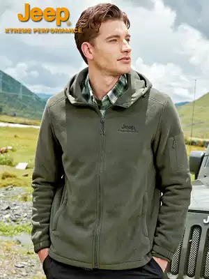 Jeep men's autumn and winter fleece clothes Men's outdoor fleece hooded cardigan liner jacket double-sided velvet warm clothes tide