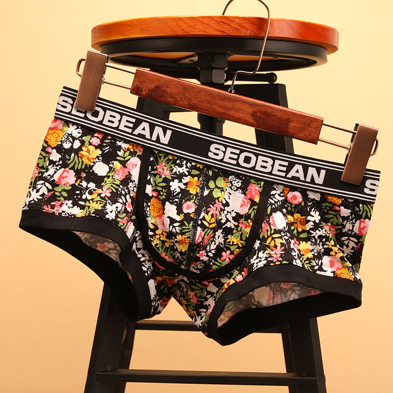 Đồ lót hoa nam cá tính thời trang thủy triều Hàn Quốc in nam boyshort cotton thanh niên cotton cotton đồ lót nam quần chip nam