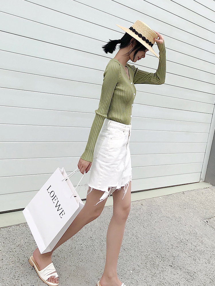 Skirt women's short skirt spring and summer 2019 new high waist ins super fire white hip skirt denim skirt a-line skirt