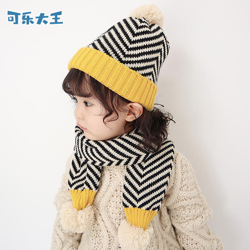 Kids hat scarf set winter baby knit autumn winter boys and girls ear protection warm bib neck two-piece set tide