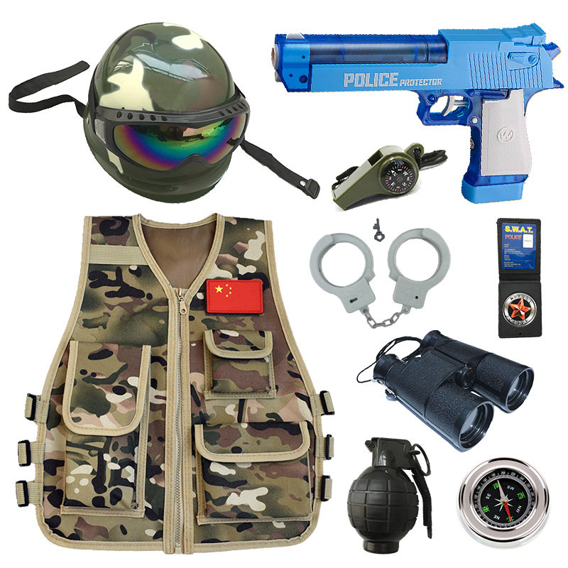 Children's police clothes suit handcuffs Little Traffic Police Black Cat Police Long Female Boy Petty Officer Sound Light Toy Gun Outfit