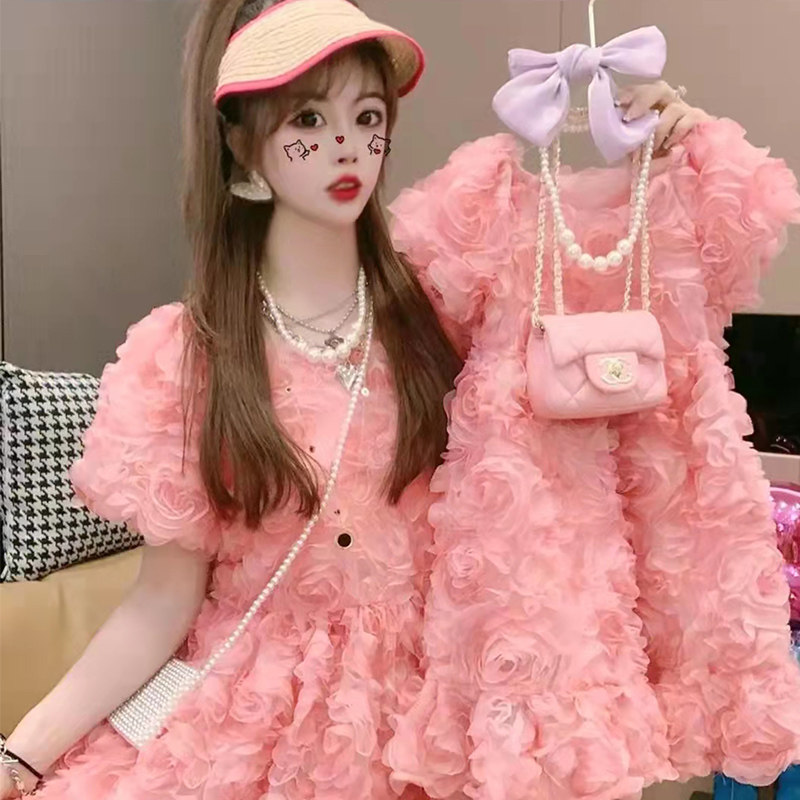 2022 Summer clothes for children Baby Foreign Dress Mother Dress Flowers Skirt Children Princess Princess Nepotism Skirt Korean version of the sea