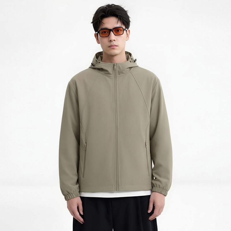 Men's Hooded Work Jacket, Thin Spring Style Sports Windbreaker, Outdoor Casual Autumn and Winter Fleece-Lined Thick Windproof Jacket