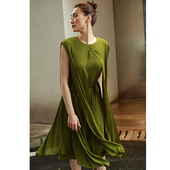 High-end green chiffon dress 2023 new women's summer thin section temperament pear-shaped figure thin A-line long skirt