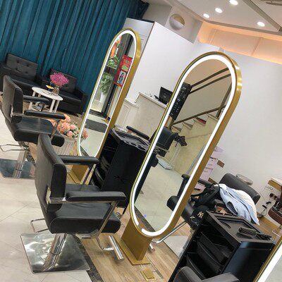 Net Red Beauty Hair Salon Hair Salon Mirror Table Hairdressshop Mirror Double Mirror Photo Gallery Beauty Makeup Table Desktop Mirror With Lamp