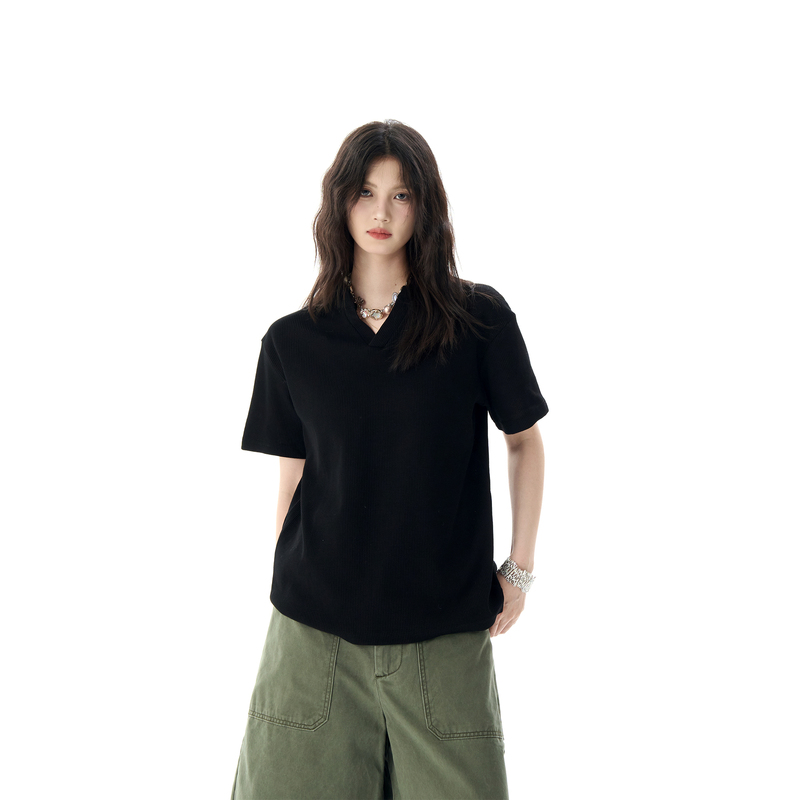 Afoeot American Cleanfit Old Money Style Polo Collar Straight Shoulder Short Sleeve Unisex High-End Loose Slimming T-Shirt Afoeot American Cleanfit Old Money Style Polo Collar Straight Shoulder Short Sleeve Unisex High-End Loose Slimming T-Shirt