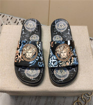 Slippers mens genuine leather printed Korean version Fashion outdoor casual lined with anti-slip trendy lazy people beach shoes