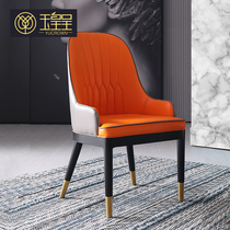 Jade Emperor Modern Minimalist Chair Hotel Chairs New Chinese Solid Wood Soft Bag Chair Iron Back Chair Light Luxury Leather Chair