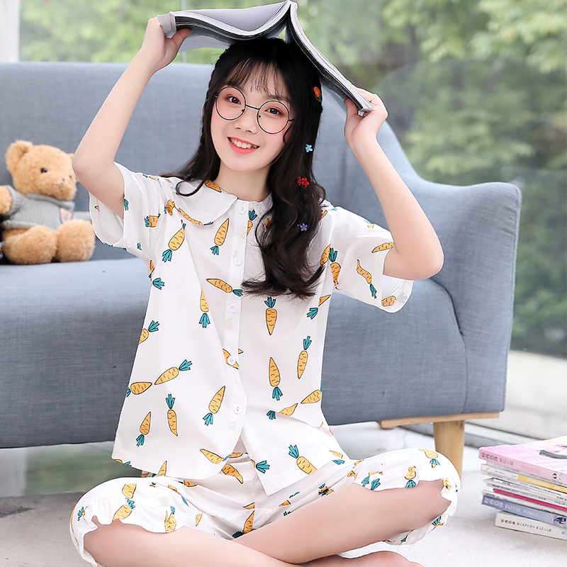 Junior high school students summer clothes suit female Han Edition high school students Xiaoxiang girls short sleeve dresser two summer suits