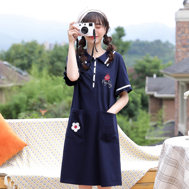 Junior high school students navy collar dress summer Seaman hipster embroidered girl polo skirt high school student skirt