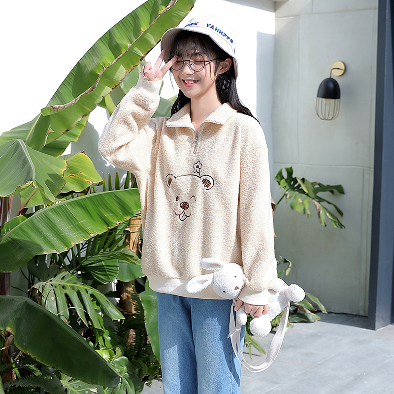 Junior High School Student Sweatshirt Girls Spring Dress College Wind High School Students Cute Loose Long Sleeves Girl 14 Plush Jacket Blouse