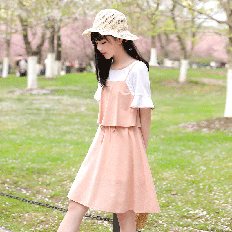 Girls Summer Dress 12 - 15 year old Dress Boy 16 Sweet Girls College wind short sleeves middle high school dress