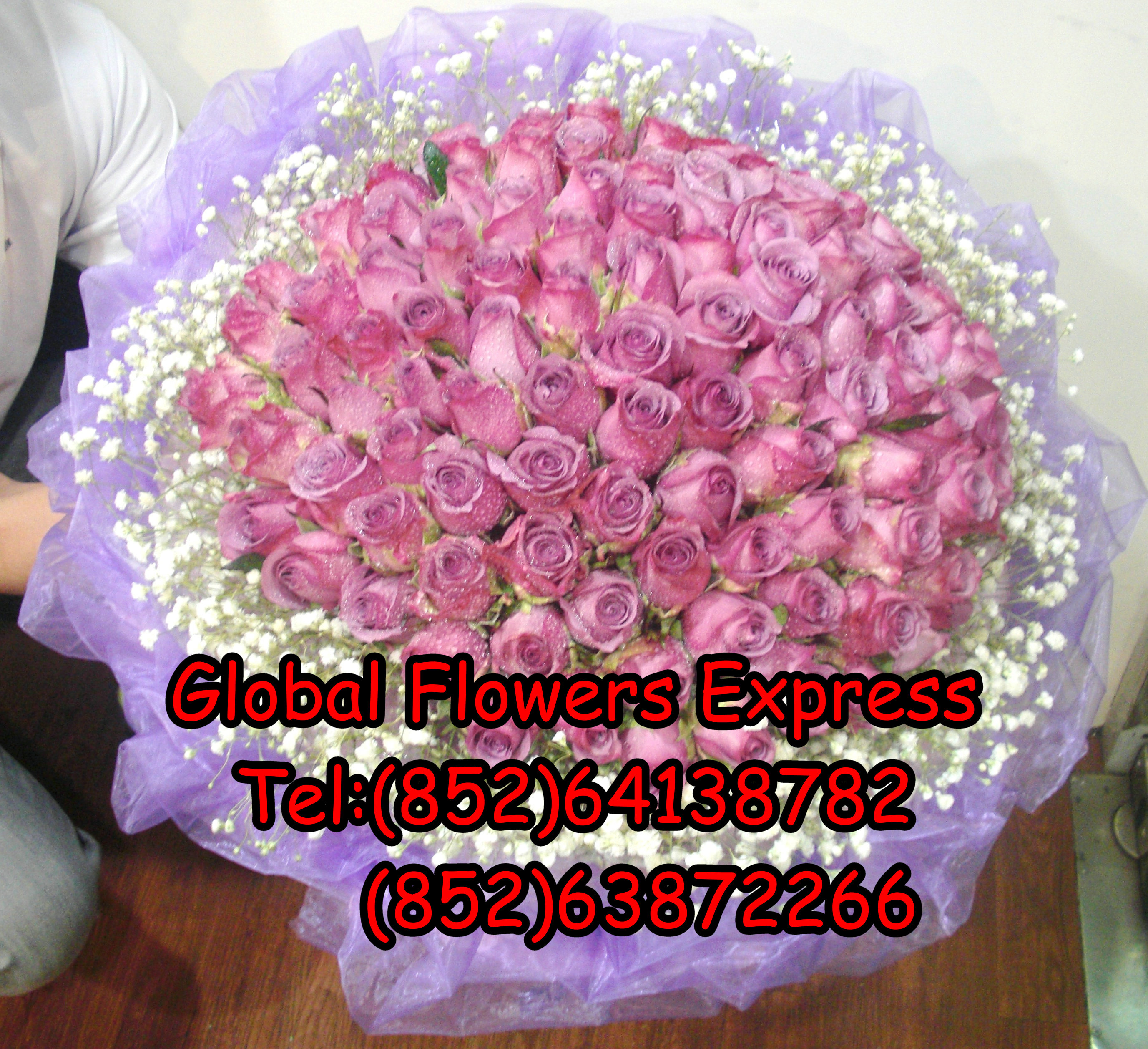 香港99枝紫玫瑰花束情人節鮮花速遞香港花店訂花中環送花vday2