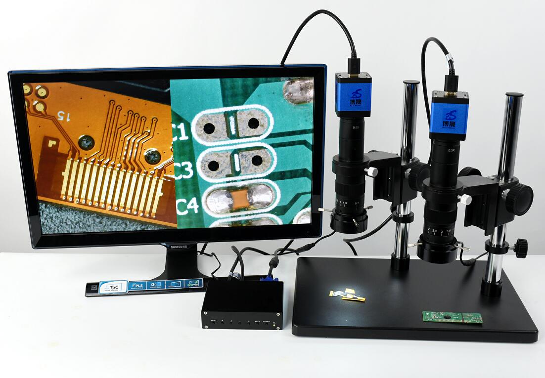 HD HDMI dual camera dual lens simultaneous display of industrial video detection digital amplification electron microscope