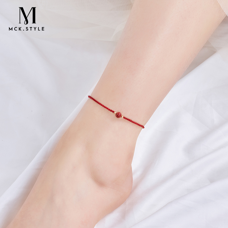 Red rope cinnabar anklet female senior sense net red 2021 new foot ornament foot chain transfer beads hand-woven foot rope