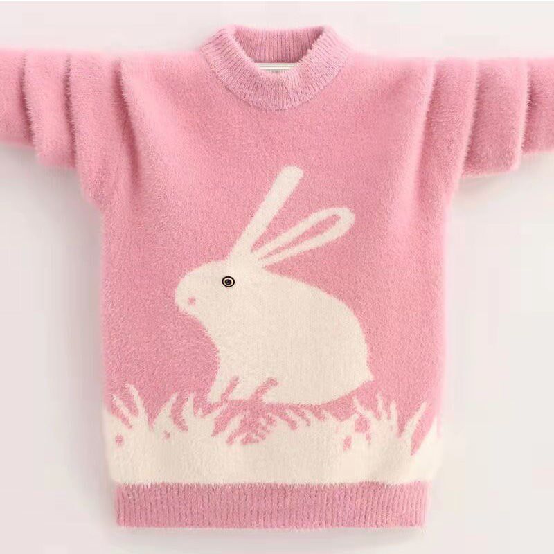 Girls baby knitted mink velvet bottoming shirt autumn and winter Western style loose pullover thickened warm big children's sweater tide