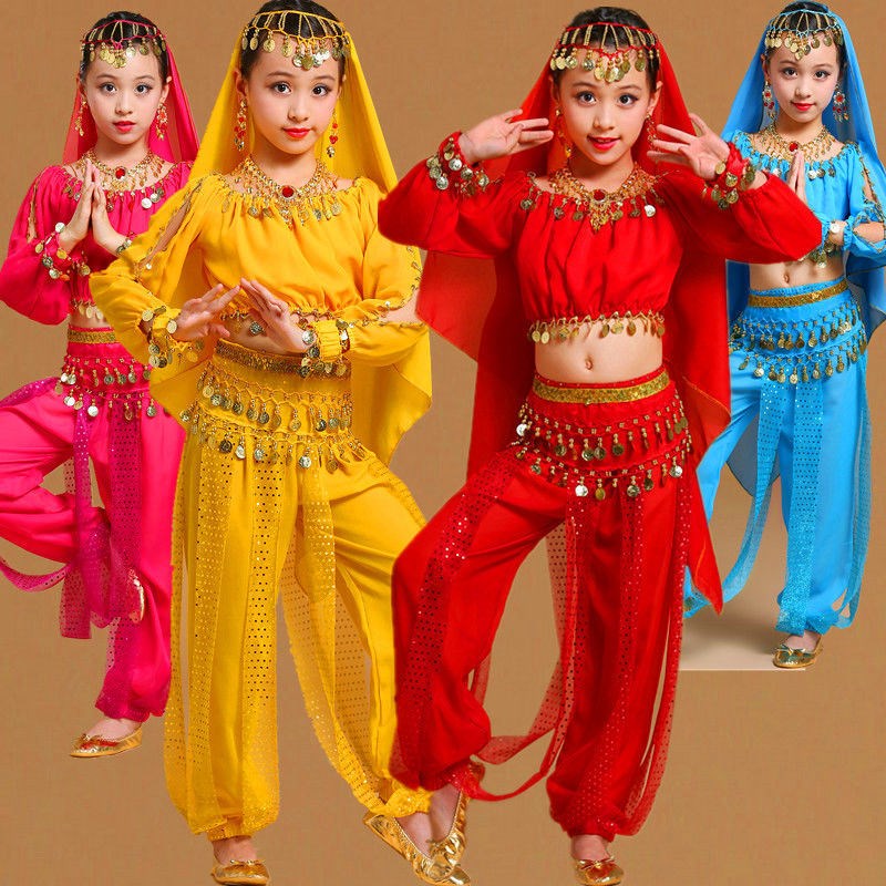 New belly dance practice suit young Indian dance performance Costume Children Dance Long-sleeved Highlights Pants Performance 24