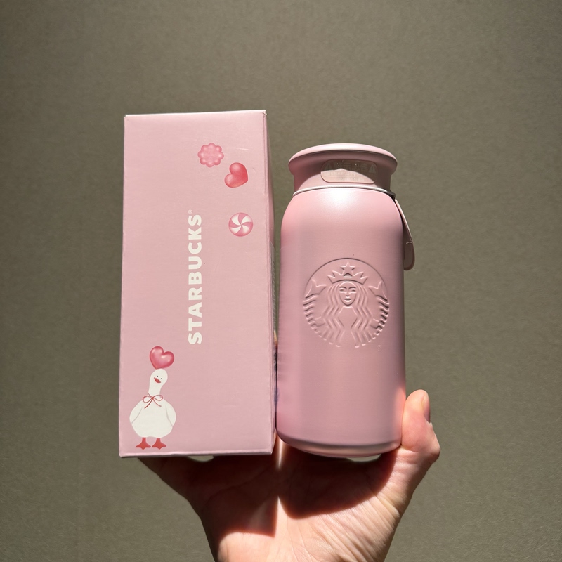 Starbucks Valentine's Day Limited Edition 355ml Sweet Star Puff Duck Compact Stainless Steel Thermos Cup Travel Cup Portable Cup