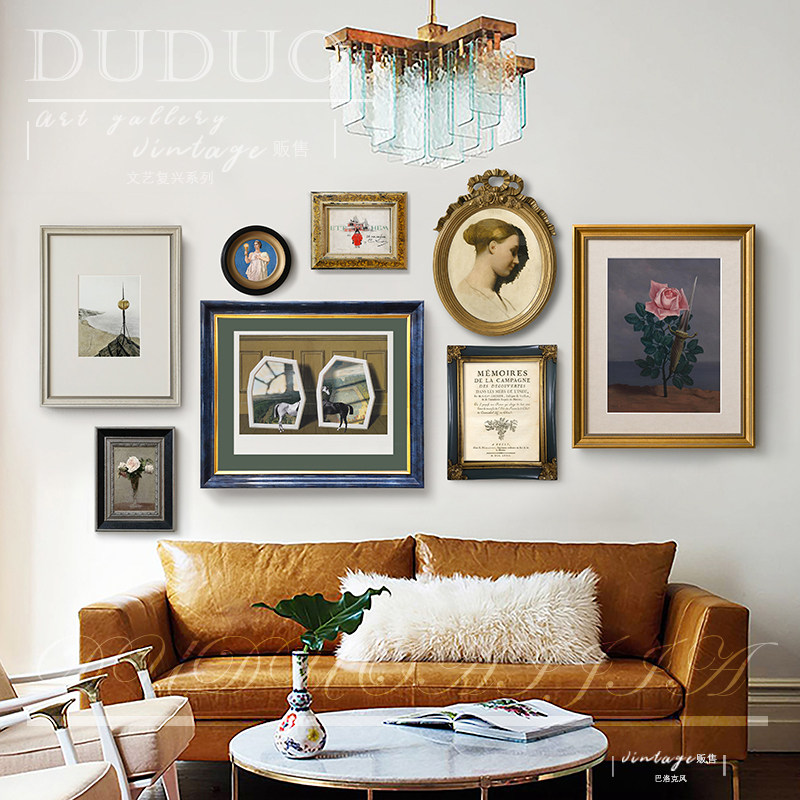 European retro niche decorative painting living room dining room light luxury art combination hanging painting wall hanging mural background wall