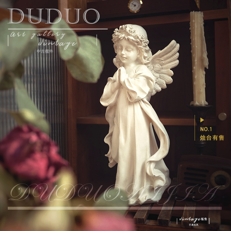 Duoduoaijia American and European Style Angel Girl Sculpture Resin Crafts Ornaments Living Room Retro Desktop Decoration
