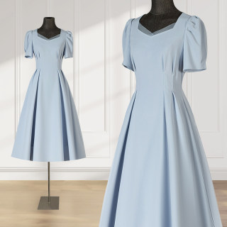 Square-Neck Blue Dress for Women, Summer 2026 New French-Style Evening Light Dress, High-End Formal Occasion Elegant Dress