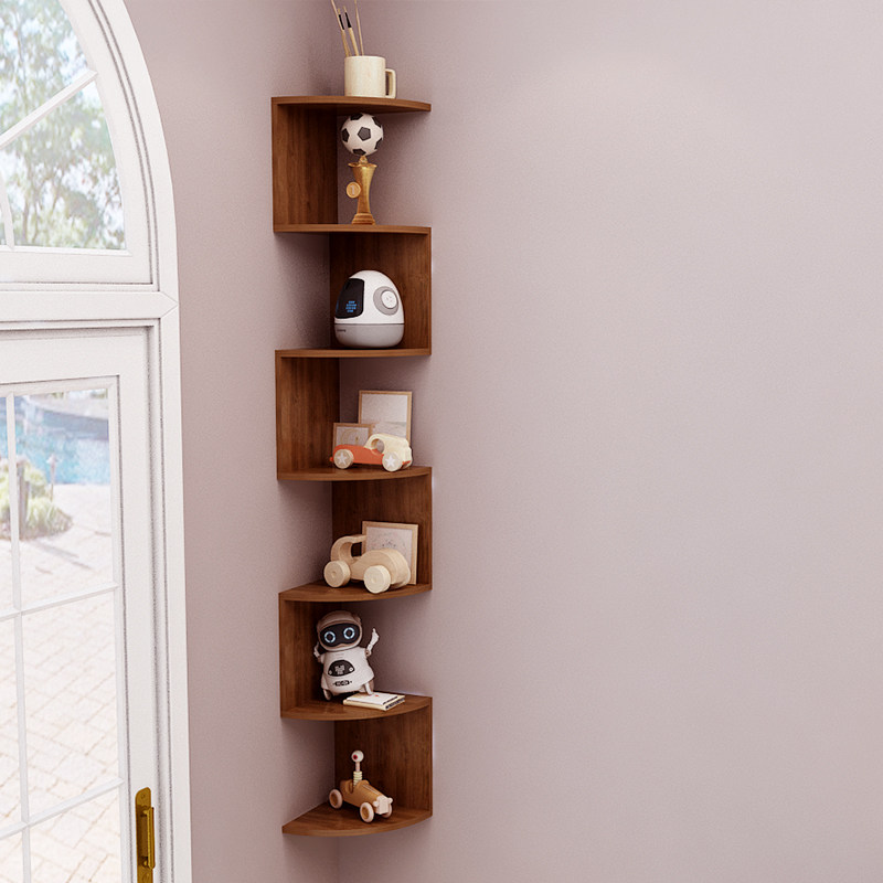 Solid Wood Corner Bookshelf Wall Multilayer Shelf Wall Wall-mounted Corner Partition Bedroom Corner Living Room Wall Corner Shelve Shelf