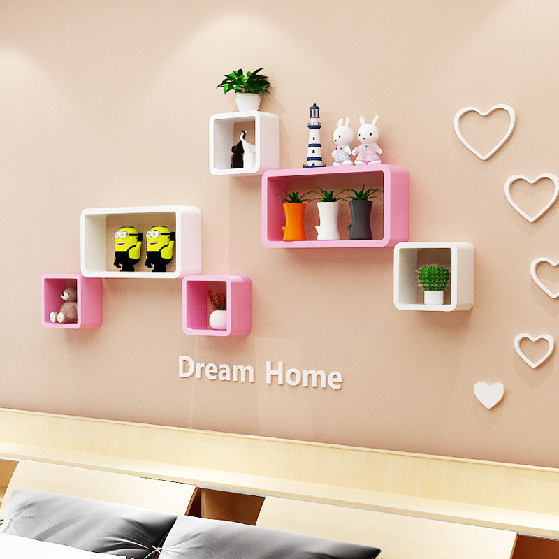 Room background wall shelf wall decoration bedroom wall Wall wall hanging non-perforated display stand living room creative lattice