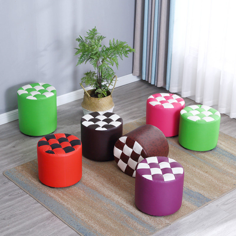 Changing Shoes Stool Fashion Creative Round Stool Solid Wood Living Room Sitting Stool Modern Simple Leather Stool Short Stool Small Stool Bench Home