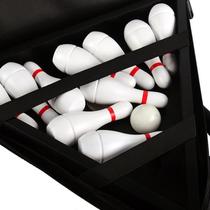 Solid wood bowling game set with shuffleboard table and tote bag