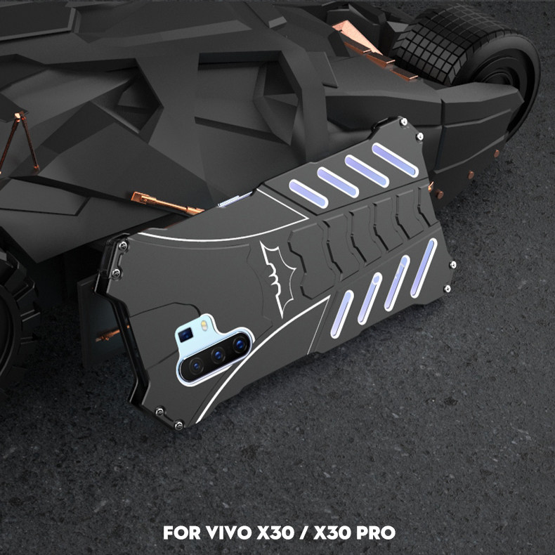 R-Just Batman Shockproof Aluminum Shell Metal Case with Custom Batarang Stent for vivo X30 Pro & vivo X30