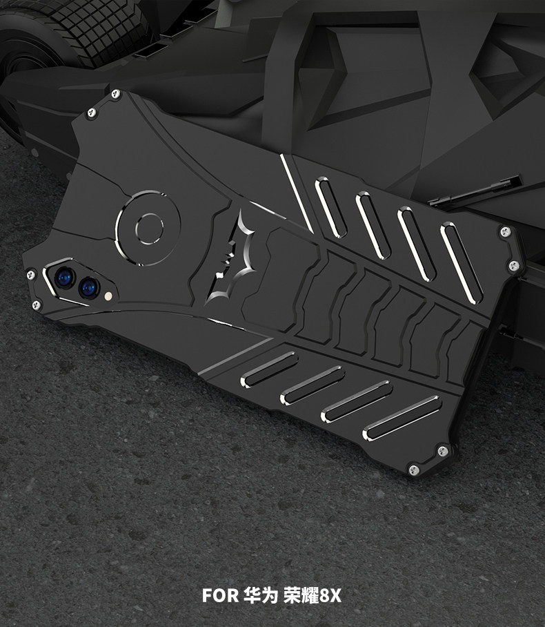 R-Just Batman Shockproof Aluminum Shell Metal Case with Custom Batarang Stent for Huawei Honor 8X