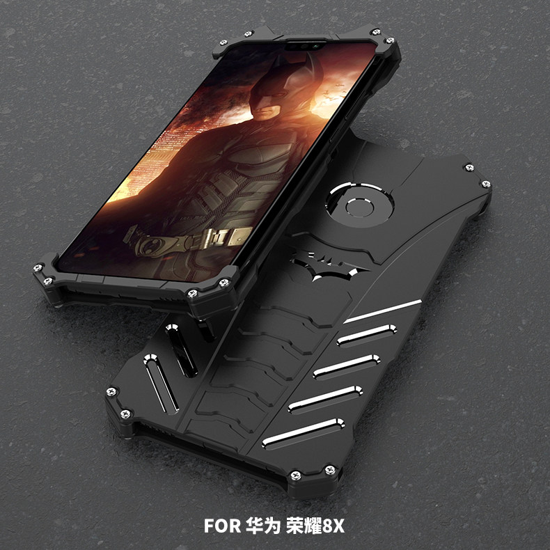 R-Just Batman Shockproof Aluminum Shell Metal Case with Custom Batarang Stent for Huawei Honor 8X