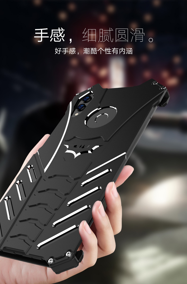 R-Just Batman Shockproof Aluminum Shell Metal Case with Custom Batarang Stent for Huawei Honor 8X