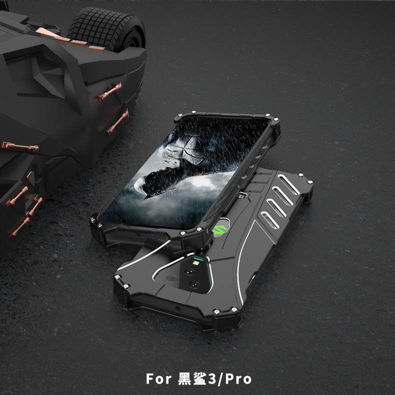 R-Just Batman Shockproof Aluminum Shell Metal Case with Custom Batarang Stent for Xiaomi Black Shark 3 Pro & Xiaomi Black Shark 3