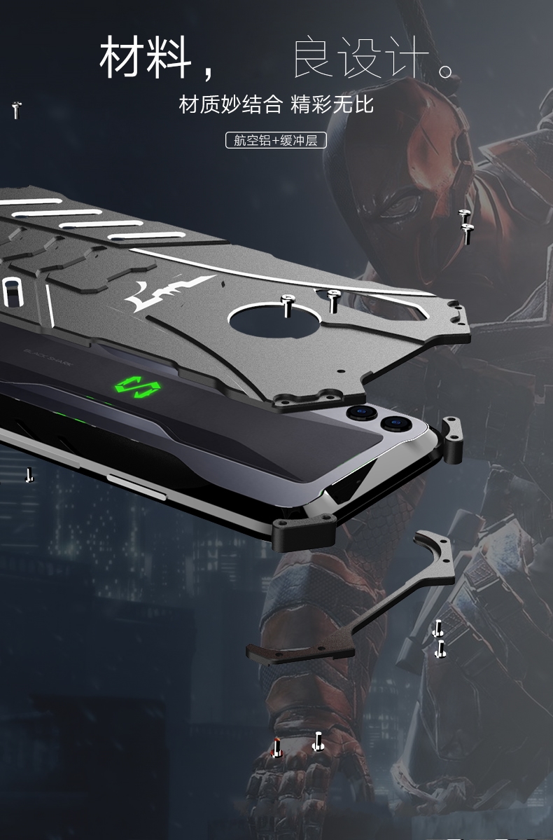 R-Just Batman Shockproof Aluminum Shell Metal Case with Custom Batarang Stent for Xiaomi Black Shark 2