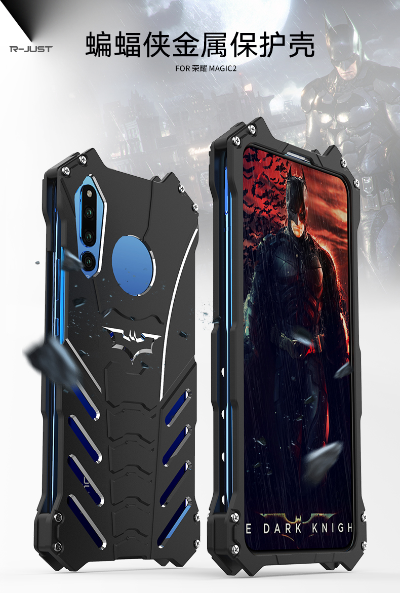 R-Just Batman Shockproof Aluminum Shell Metal Case with Custom Batarang Stent for Huawei Honor Magic 2