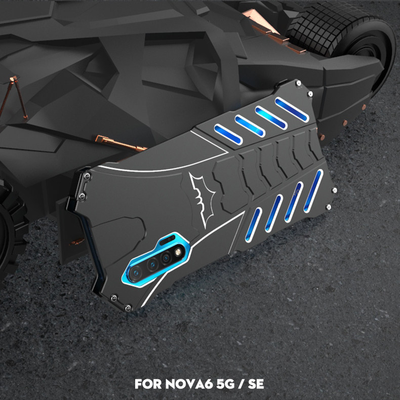 R-Just Batman Shockproof Aluminum Shell Metal Case with Custom Batarang Stent for Huawei nova 6 5G & Huawei nova 6 SE