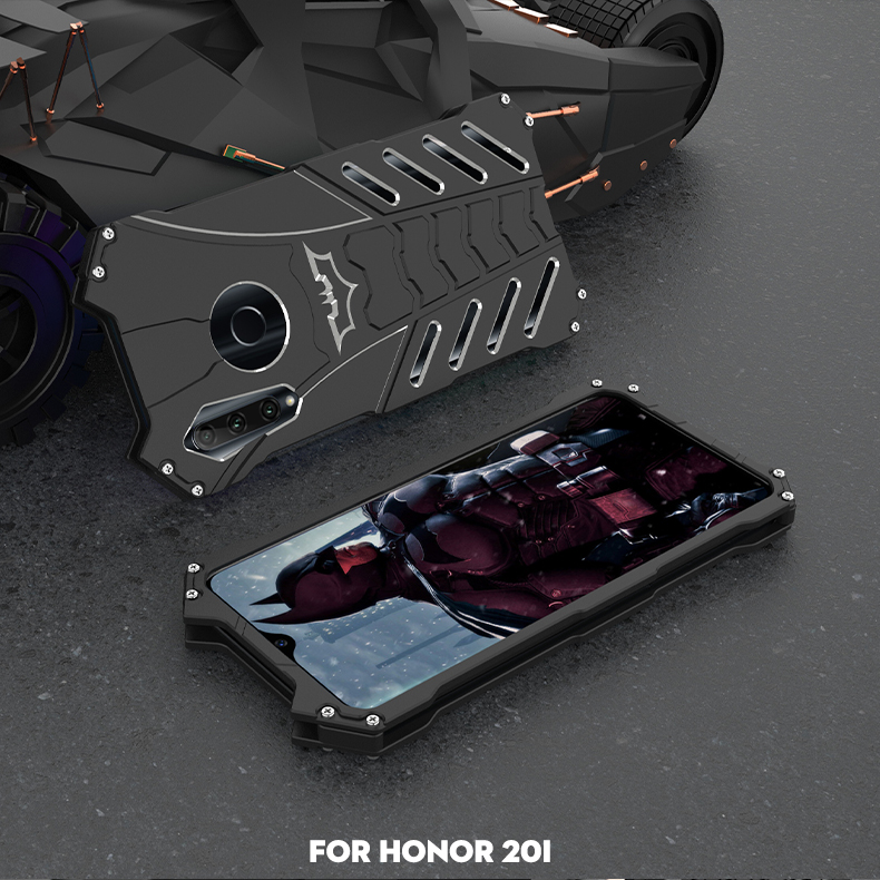 R-Just Batman Shockproof Aluminum Shell Metal Case with Custom Batarang Stent for Huawei Honor 20i & Huawei Honor 20 Lite