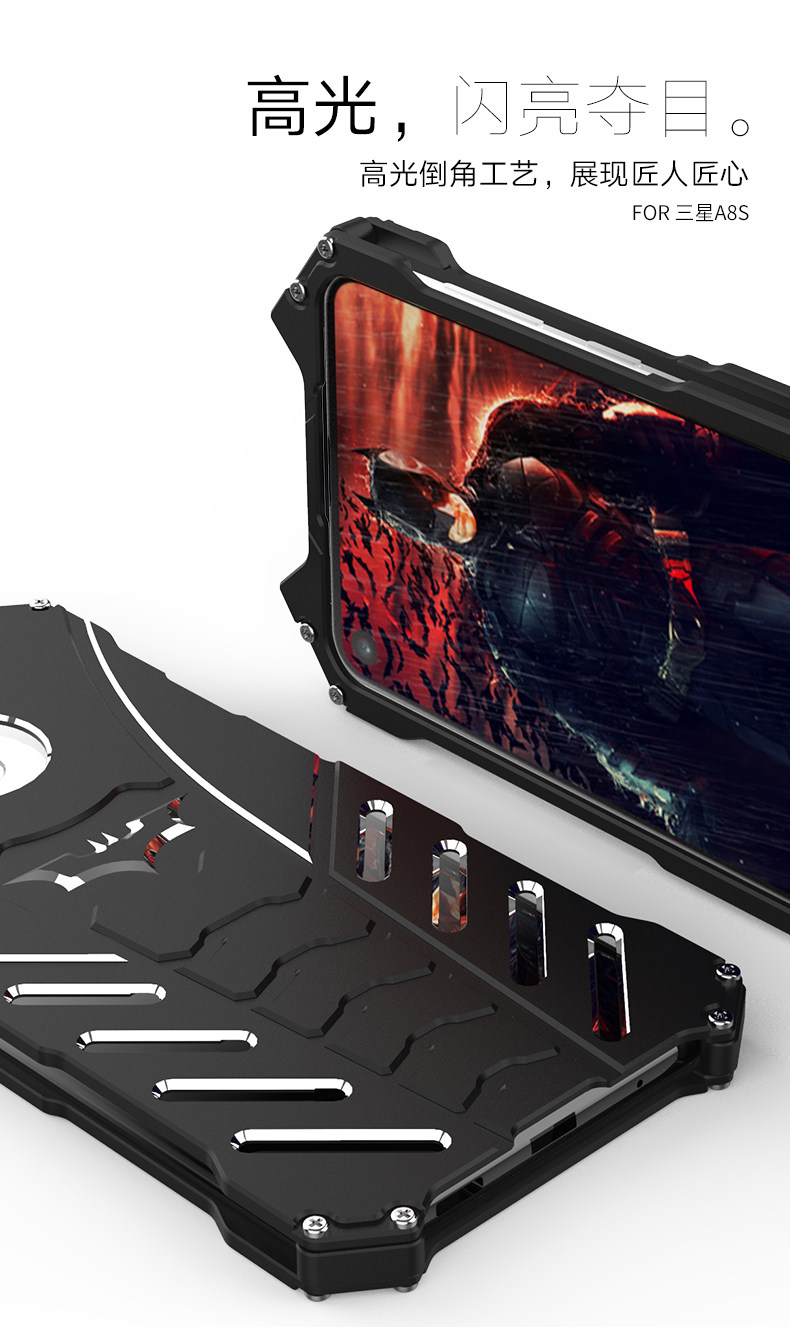 R-Just Batman Shockproof Aluminum Shell Metal Case with Custom Batarang Stent for Samsung Galaxy A8s