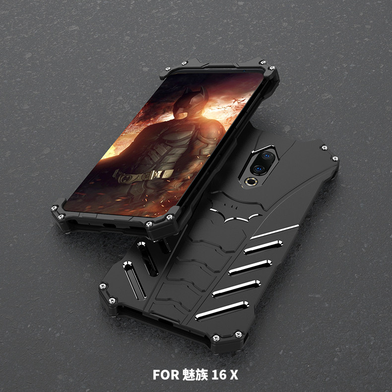 R-Just Batman Shockproof Aluminum Shell Metal Case with Custom Batarang Stent for Meizu 16X