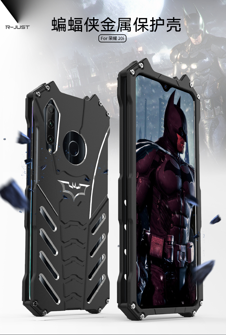 R-Just Batman Shockproof Aluminum Shell Metal Case with Custom Batarang Stent for Huawei Honor 20i & Huawei Honor 20 Lite