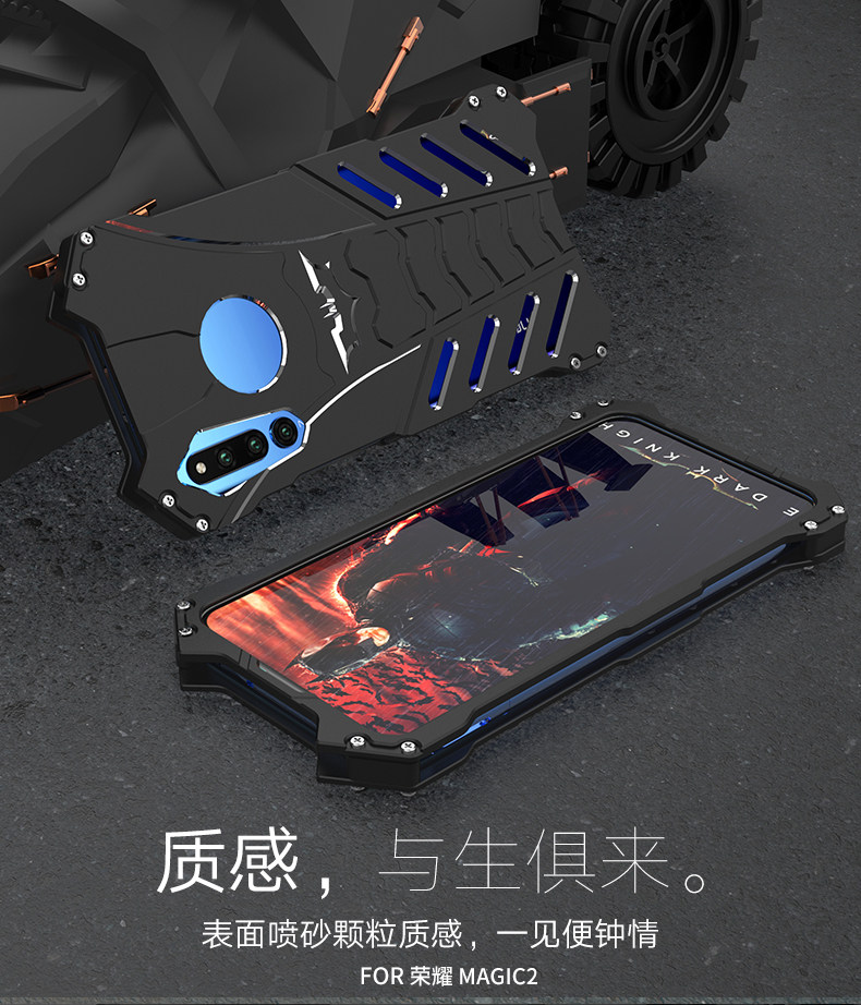 R-Just Batman Shockproof Aluminum Shell Metal Case with Custom Batarang Stent for Huawei Honor Magic 2